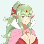 1girl alluring barely_clothed big_breasts chiki cleavage fire_emblem fire_emblem:_kakusei fire_emblem_awakening green_hair horny licking_lips manakete naughty_face nintendo no_bra orbiculare seductive_smile tiki tiki_(adult)_(fire_emblem) tiki_(fire_emblem)