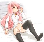 1girl bed black_legwear bottomless louise louise_francoise_le_blanc_de_la_valliere panties pentacle side-tie_panties solo stockings thighhighs underwear untied white_panties yuuichi yuuichi_(artist) yuuichi_(tareme_paradise) zero_no_tsukaima