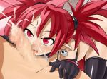  censored_penis cum cumming cumming_penis disgaea double_typhoon etna pink_background red_eyes red_hair 