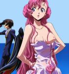 1girl blush breasts brother_and_sister code_geass dress euphemia_li_britannia kimura_takahiro lelouch_lamperouge lelouch_vi_britannia long_hair nipples no_bra nude_filter photoshop pink_hair purple_eyes see-through siblings wet wet_clothes