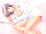 1girl barefoot blush book bottomless breasts closed_eyes dress_shirt feet nagato_yuki naked_shirt nipples open_clothes open_shirt shirt sleeping solo suzumiya_haruhi_no_yuuutsu the_melancholy_of_haruhi_suzumiya yuki_nagato yumeno_naka