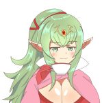 1girl alluring barely_clothed big_breasts chiki cleavage cup_of_tea fire_emblem fire_emblem:_kakusei fire_emblem_awakening green_hair horny manakete naughty_face nintendo no_bra no_panties no_underwear orbiculare smug tiki tiki_(adult)_(fire_emblem) tiki_(fire_emblem)