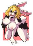 1girl 1girl absurd_res anthro blonde_hair bottomless breasts brown_eyes capaoculta cape carrot_(one_piece) clothed clothing furry hair high_res lagomorph leporid mammal nipples one_piece rabbit smile topless white_body