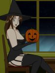 1girl ajd262 art babe blue_eyes brown_hair female_only halloween jack-o'-lantern long_hair milly_thompson pumpkin trigun witch_hat