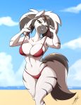 1girl 2016 anthro armpits belly bikini breasts brown_eyes cleavage clothed clothing equine fan_character furry highres looking_at_viewer mammal midriff my_little_pony navel skecchiart stripes swimsuit wide_hips zebra