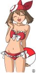 1girl aidman101 alluring bandanna beach_ball bikini blue_eyes brown_hair creatures_(company) female_only game_freak haruka_(pokemon) humans_of_pokemon may_(pokemon) nintendo pokemon pokemon_(anime) pokemon_diamond_pearl_&_platinum pokemon_dppt short_hair solo_female swimsuit voluptuous