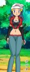 alluring blue_eyes blue_hair clothed dawn dawn_(pokemon) hat kageta pokemon pokemon_(anime) voluptuous zage_inc