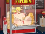 1girl 1girl 2016 anthro big_breasts blonde_hair breasts closed_eyes food fur furry hair lying nude on_back orange_fur paperclip_(artist) popcorn popcorn_machine pussy spread_legs spreading unknown_species