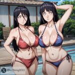 2girls big_breasts black_hair brown_hair cleavage grey_eyes hanabi_hyuuga hinata_hyuuga lostking0011 naruto naruto_shippuden silf silfs sisters swimming_pool tagme