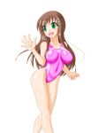  big_breasts breasts brown_hair green_eyes monvasa monvasa_(artist) one-piece_swimsuit sophia_esteed star_ocean star_ocean_till_the_end_of_time swimsuit 