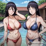 2girls big_breasts black_hair boruto:_naruto_next_generations brown_hair cleavage grey_eyes hanabi_hyuuga hinata_hyuuga lostking0011 naruto silf silfs sisters swimming_pool tagme