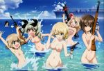  &gt;:d 1girl 6+girls :d ;d \o/ aircraft_carrier anchovy_(girls_und_panzer) arms_up bikini black_bikini blonde blue_eyes braid breasts brown_hair camcorder camouflage camouflage_bikini casual_one-piece_swimsuit cleavage cloud cloudy_sky darjeeling drill_hair fang flag_print frilled_swimsuit frills garrison_cap girls_und_panzer green_hair group gun hair_ornament hair_ribbon hat high_resolution holding italian_flag italian_flag_bikini katyusha_(girls_und_panzer) kay_(girls_und_panzer) long_hair looking_at_another looking_at_viewer midriff multiple_girls navel nishizumi_maho nonna_(girls_und_panzer) nude_filter ocean one-piece_swimsuit one_eye_closed open_mouth outside outstretched_arms photoshop print_bikini ribbon ship short_hair side-tie_bikini sky smile splashing swimsuit tied_hair twin_drills twin_tails wading warship water water_gun weapon wink 