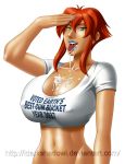  belly big_breasts breasts cleavage cum idarkshadowi_(artist) kiva kiva_andru megas_xlr midriff navel salute 