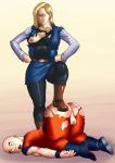 android_18 dragon_ball_z female_domination femdom krillin testicles torn_clothes unconscious vanbrand