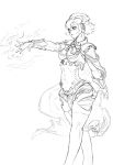 1girl aigis cleavage_cutout cosplay cutesexyrobutts fire_emblem midriff monochrome persona persona_3 robot short_hair simple_background sketch tharja