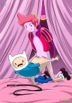 2boys adventure_time anal_sex animal_hat chest crown erection finn_the_human foreskin light_skin penis pink_hair pink_skin prince_gumball rear_deliveries shirt shoes socks whip yaoi