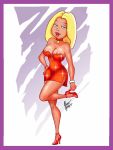  alex_hiro alternate_hairstyle american_dad bangle blonde_hair blue_eyes breasts choker francine_smith high_heels huge_breasts looking_at_viewer nipples pendant red_dress red_lips red_shoes 