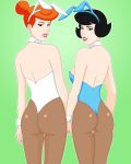 2_girls 2girls ass bare_shoulders betty_rubble black_hair blackangel014 breasts brunette bunny_ears bunny_girl bunnysuit clothed female female_only leotard looking_at_viewer looking_back pantyhose pervyangel rear_view red_hair redhead standing the_flintstones wilma_flintstone yuri