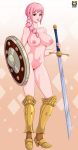 big_breasts breasts female kyoffie nipples nude one_piece pussy rebecca_(one_piece) shield solo sword weapon