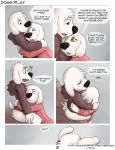  ! anthro ass black_nose blush bottomless brian_griffin brown_eyes butt_grab canine closed_eyes clothed clothing comic dialogue digital_media_(artwork) dog dogs_play ear_piercing english_text eye_contact family_guy fur furry hand_on_butt high_res hoodie hugging imminent_sex incest jasper_(family_guy) male male/male mammal piercing seth-iova suggestive text white_fur 