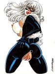 anti_hero ass big_ass black_bodysuit black_cat_(marvel) blue_eyes breasts caucasian caucasian_female cleavage clothed_female comic_book_character domino_mask felicia_hardy huge_breasts light-skinned_female lipstick long_hair makeup marvel marvel_comics mask mature_female nipples pussy red_lipstick rob_durham skin_tight skintight_bodysuit spider-man_(series) unzipped unzipped_bodysuit white_hair