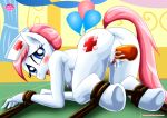 1girl all_fours anthro anus ass blue_eyes blush bondage cutie_mark dildo dildo_in_vagina equestria_untamed eyelashes female female_anthro friendship_is_magic looking_at_viewer my_little_pony nude nurse_cap nurse_redheart nurse_redheart_(mlp) tagme tail tied vaginal vaginal_insertion