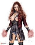 1_girl 1girl actress armando_huerta armband avengers avengers:_age_of_ultron big_breasts blue_eyes breasts brown_hair celeb elizabeth_olsen eyelashes female_only high_resolution jacket jewelry legs lips long_hair marvel marvel_comics necklace nipples panties scarlet_witch shoes thighs torn_clothes underwear wanda_maximoff