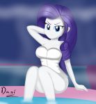 1girl blue_eyes danielita equestria_girls female female_only friendship_is_magic hand_behind_head knees_together_ankles_apart long_hair long_purple_hair looking_at_viewer mostly_nude my_little_pony purple_hair rarity rarity_(mlp) sitting solo