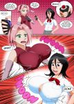 2girls big_breasts bleach breast_expansion breasts comic crossover multiple_girls naruto oxdaman rukia_kuchiki sakura_haruno