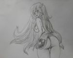  1girl ass big_breasts breasts cordelia cordelia_(fire_emblem) erect_nipples fire_emblem fire_emblem:_awakening fire_emblem_heroes long_hair looking_at_viewer looking_back monochrome naughty_face nightgown nintendo no_bra no_panties one_eye_closed pussy seductive_smile sideboob smile traditional_media very_long_hair wind_lift winger_hair_ornament wink 