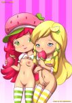  2_girls ass belly blonde_hair blue_eyes bottomless braid breasts clothed clothes clothing duo eating erect_nipples female female_only fingering food freckles fruit green_eyes hair hair_ornament hairclip hat head_tilt headgear lemon lemon_meringue long_hair looking_at_viewer looking_away masturbation midriff navel nipples palcomix partially_clothed pussy red_hair sex shirt shirt_lift small_breasts smile standing strawberry strawberry_shortcake strawberry_shortcake_(character) striped thighhighs twin_braids very_long_hair yuri yuri_haven 