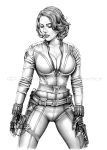 1girl actress armando_huerta avengers belt big_breasts black_widow bodysuit breasts celeb cleavage closed_eyes covered_breasts erect_nipples erect_nipples_under_clothes eyelashes female_only fingerless_gloves gloves gun high_resolution legs lips marvel marvel_comics natasha_romanoff scarlett_johansson short_hair thighs unzipped weapon