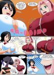 2girls big_breasts bleach breast_expansion breasts comic crossover multiple_girls naruto oxdaman rukia_kuchiki sakura_haruno