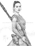 1girl 1girl actress armando_huerta celeb daisy_ridley disney eyelashes female_only hair_bun lips long_hair looking_at_viewer rey rey_(star_wars) star_wars star_wars:_the_force_awakens stick the_force_awakens tied_hair weapon