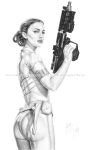 1girl 1girl actress armando_huerta ass attack_of_the_clones belt bodysuit celeb clone_wars dat_ass eyelashes female_only hair_bun high_resolution large_ass lips long_hair natalie_portman padme_amidala star_wars tied_hair torn_clothes weapon