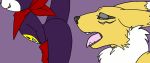 1girl ambiguous_gender anal anthro ass canine clothing digimon duo edit fangs fox fur furry gif gloves humanoid impmon licking mammal markings oral ouisch purple_skin raised_tail renamon rimming scarf sex simple_background tail teeth tongue tongue_out white_fur yellow_fur