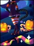  1girl 2016 abstract_background anthro armwear ass black_fur boots cat clothed clothing crossdressing digital_media_(artwork) dress feline footwear fur furry halloween high_res jira_(character) legwear leopard magic_user male mammal panties pumpkin stockings sweetpupperoo tentacle underwear white_fur witch 