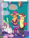 1girl 2016 absurd_res anthro anthrofied anus apple_bloom_(mlp) areola ass clitoris clothed clothing cub cutie_mark_crusaders_(mlp) dialogue dressing earth_pony english_text equine fearingfun flat_chested friendship_is_magic frown fur furry green_eyes group hair high_res horse inside legs_up long_hair mammal multicolored_hair my_little_pony navel nipples orange_fur pegasus pony purple_hair pussy red_hair scootaloo_(mlp) standing sweetie_belle_(mlp) text tight_clothing two_tone_hair white_fur wings yellow_fur