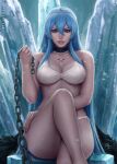  1girl 1girl 1girl akame_ga_kill! blue_eyes blue_hair blush chest_tattoo crossed_legs curvaceous curvy esdeath female_only high_res high_resolution huge_breasts human ice leash long_hair looking_at_viewer sciamano240 seductive seductive_smile sitting solo_female thick_thighs 