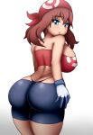 bandanna blue_eyes brown_hair creatures_(company) cucarachaaa game_freak haruka_(pokemon) huge_ass huge_breasts humans_of_pokemon looking_back may_(pokemon) nintendo pokemon pokemon_(anime) pokemon_diamond_pearl_&_platinum pokemon_dppt short_hair thong tight_clothing