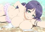 1girl aqua_eyes beach big_breasts bikini blush breasts cute hair long_hair looking_at_viewer love_live!_school_idol_project ocean purple_hair smile toujou_nozomi twin_tails water