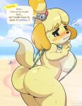  1girl 2024 accessory animal_crossing anthro_focus artist_name ass beach big_ass big_breasts bikini black_eyes black_nose blonde_hair blurry_background blush breasts bubble_butt canid canine canis cleavage clothed clothing countershade_face countershade_torso countershading dat_ass depth_of_field dialogue digital_drawing_(artwork) digital_media_(artwork) doubutsu_no_mori embarrassed english_text female_focus flying_sweatdrops fur furry hair_accessory hair_ornament huge_breasts isabelle_(animal_crossing) lollipopcon looking_at_ass looking_at_own_ass looking_back mammal multicolored_body multicolored_face multicolored_fur multicolored_skin multicolored_tail nintendo nose_blush outside portrait sexy sexy_ass sexy_body sexy_breasts shih_tzu shizue_(doubutsu_no_mori) sideboob sling_bikini solo_focus speech_bubble standing sweat sweatdrop swimsuit swimwear tail text three-quarter_portrait tied_hair topknot toy_dog two_tone_body two_tone_face two_tone_fur two_tone_skin two_tone_tail white_body white_countershading white_fur white_skin yellow_body yellow_fur yellow_skin 