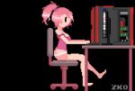 8-bit animated bangs bare_shoulders barefoot big_breasts black_background bouncing_breasts breasts breasts_out_of_clothes camisole chair computer drooling feet female female_masturbation female_only female_orgasm from_side gif hand_in_panties hand_under_clothes high_ponytail hypnosis lewd-zko loop masturbation mind_control monitor nipples orgasm panties pink_hair pink_panties pixel_art ponytail purple_shirt saliva self_fondle shiny shiny_hair shirt shirt_lift shorts simple_background sitting solo solo_female strap_slip table tied_hair zko