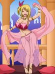  ^_^ anklet armlet barefoot belly_dancer big_breasts bikini blonde_hair blush bra bracelet breasts castle chains cleavage closed_eyes curvy dance dress fairy_tail feet floor hair hair_ornament happy_face harem_outfit jewelry large_breasts legs long_hair lucy_heartfilia navel necklace open_mouth palace panties pillow ponytail ribbon see-through shablagooo side_ponytail slave smile thigh_gap 