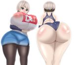  1girl ass big_ass big_breasts breasts fladdykin huge_ass huge_breasts multiple_views short_hair uzaki-chan_wa_asobitai! uzaki_hana white_hair 