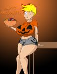 1girl big_breasts breasts candy chocolate female_only food genderswap halloween happy_halloween huge_breasts jack-o'-lantern jenny_test johnny_test johnny_test_(character) massive_breasts solo_female tomkat96