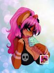 1girl anthro bra breasts canine clothing dessert distracting_watermark ear_piercing food furry half-closed_eyes ice_cream mammal pandora_(artist) piercing simple_background smile tongue tongue_out underwear watermark