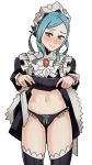 1girl blue_hair blush brown_eyes dress_lift embarrassed fire_emblem fire_emblem_fates fire_emblem_if flora_(fire_emblem) horny maid panties splashbrush