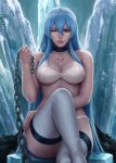  1girl 1girl 1girl akame_ga_kill! blue_eyes blue_hair blush chest_tattoo crossed_legs curvaceous curvy esdeath female_only high_res high_resolution huge_breasts human ice leash long_hair looking_at_viewer sciamano240 seductive seductive_smile sitting solo_female thick_thighs 