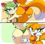  2d 2d_(artwork) 2girls 4kids_entertainment alien alien_girl alien_humanoid anthro anthro_female ass_focus ass_grab bikini bikini_bottom bikini_top blue_eyes breasts cosmo_the_seedrian elemental_creature eyelashes eyeliner eyeshadow female female/female female_only flora_fauna fox fox_girl furry furry_female genderswap genderswap_(mtf) gloves green_hair heart looking_at_viewer miles_"tails"_prower millie_tailsko nelljoestar plant_girl plant_humanoid seedrian sega shameless skimpy skimpy_bikini skimpy_clothes sonic_(series) sonic_the_hedgehog_(series) sonic_x swimsuit tail tms_entertainment white_body white_skin yellow_fur yuri 